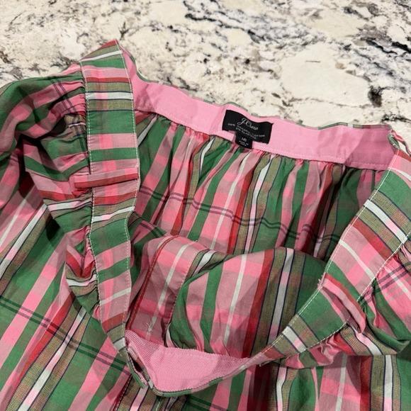 J CREW Midi Skirt 16 Pink Green Plaid Check Organic Cotton Button Front Pocket - Picture 10 of 11